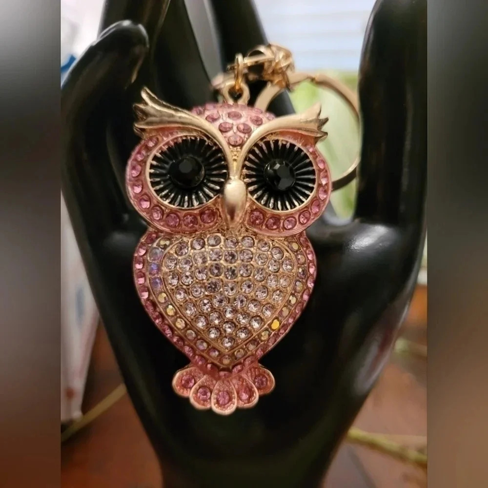 Bag Charm Pink Owl black eyes - Picture 3 of 4